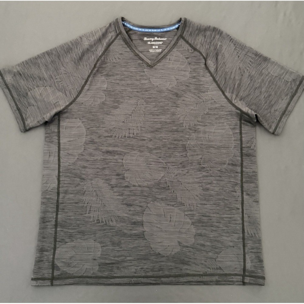 Tommy Bahama Men's Size Medium Grey Delray Frond V-Neck Performance T-Shirt